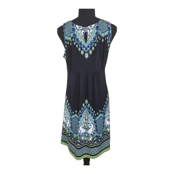 APT 9 sleeveless A-line geometric print midi dress blue green black size MP - Picture 2 of 6
